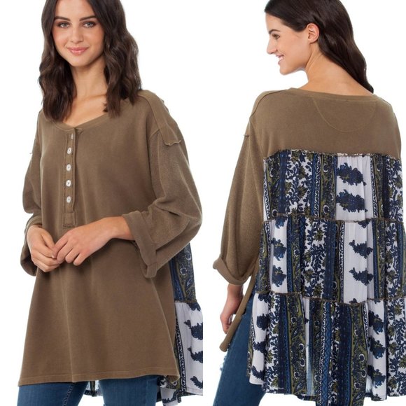 Free People Cool Baby Tunic Top Print Oversize NWT - Picture 1 of 11